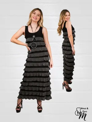 Ruffle Maxi Dress Sleeveless COMBO STYLE - D211C