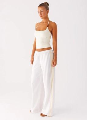 Flexible Movement GussetedCrotch Oska Drawstring Pants - White