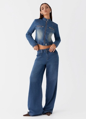 Ride Elegant Baggy Jeans - Vintage Blue Wash ComfortWaistband Stretch Flex
