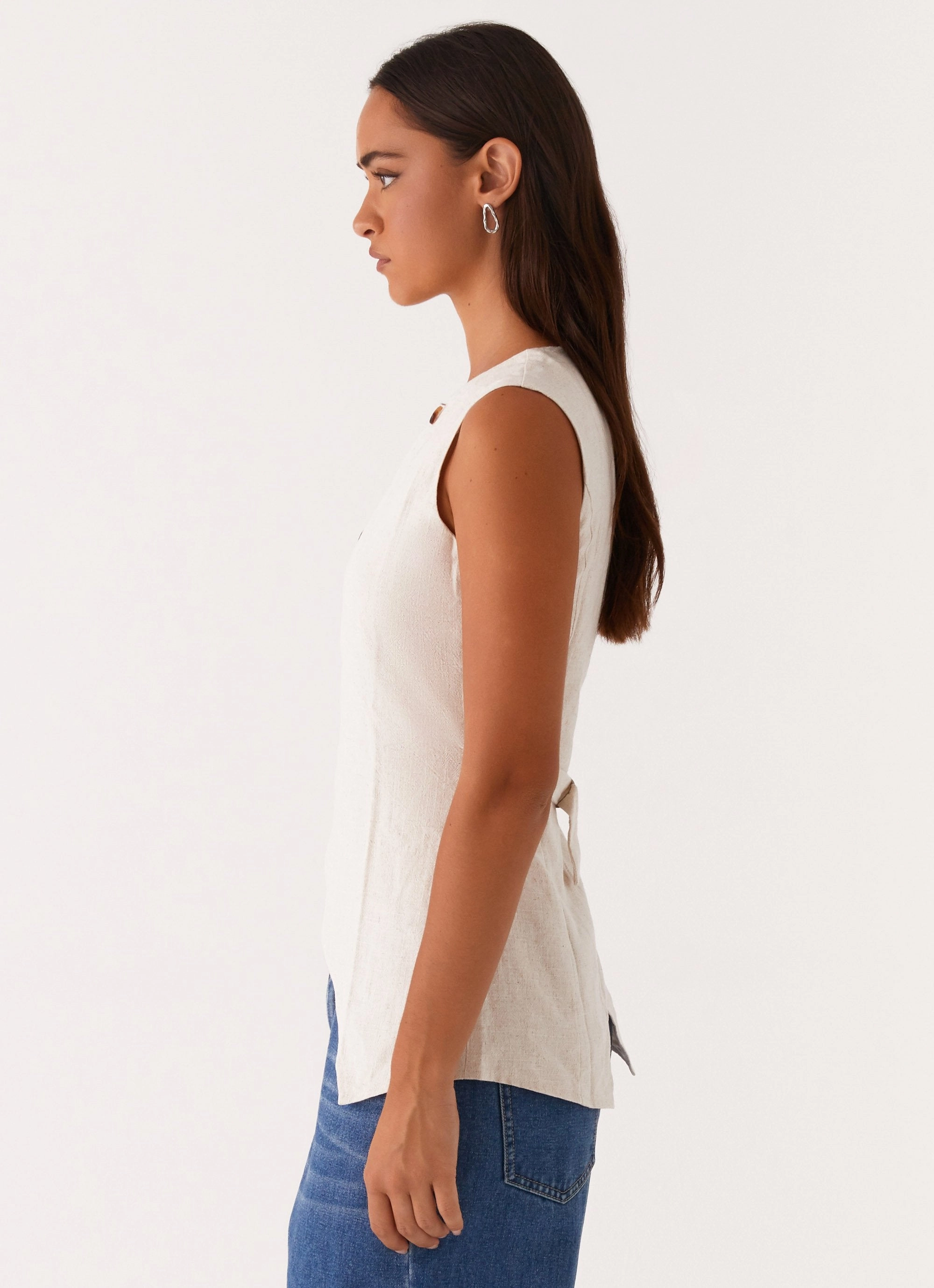 LayeringFriendly Weight Runaway Button Tie Vest - Oatmeal
