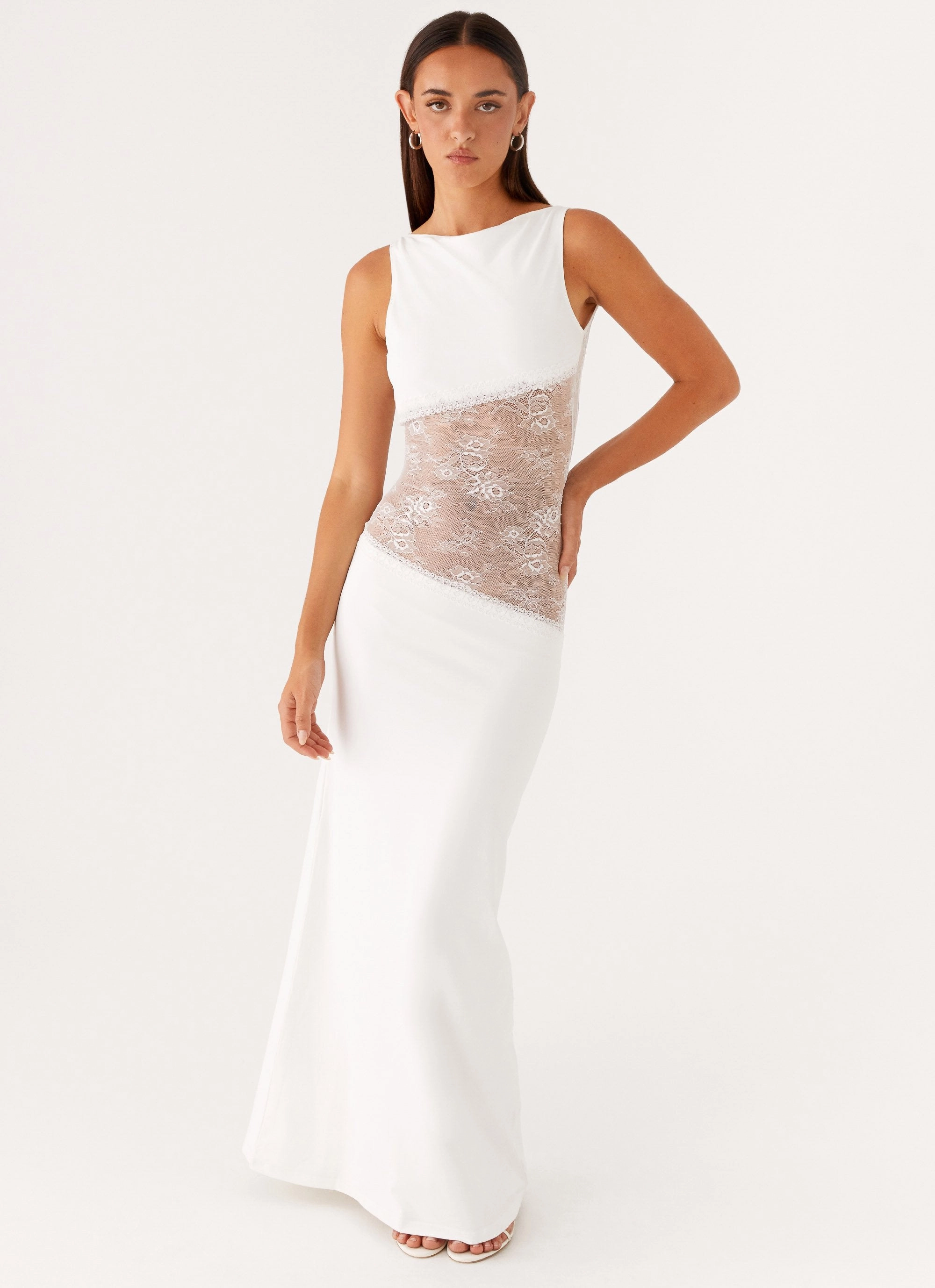 Chilly Day Layers Subtle Look Lucinda Maxi Dress - White