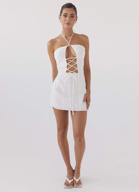 Evening Motion Island Echoes Linen Mini Dress - White
