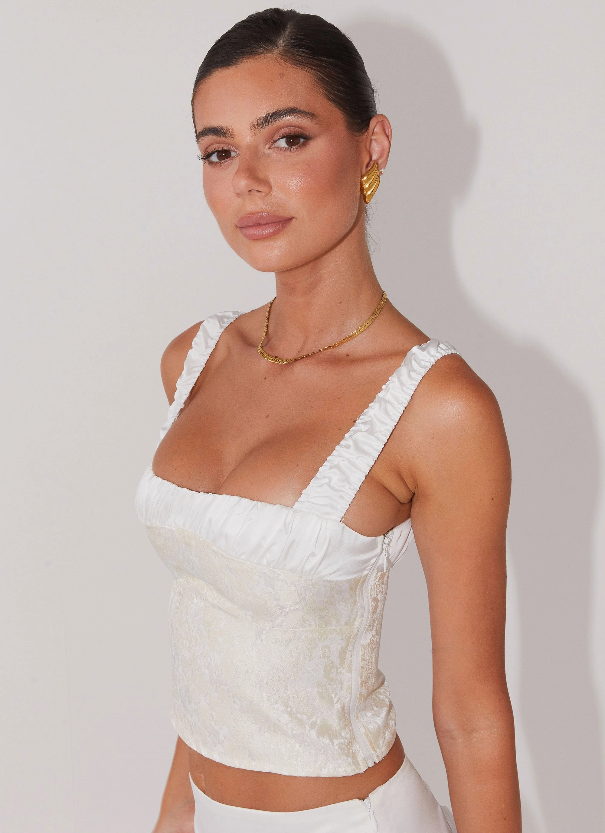 LowProfileDesign Compact Weave Fabric Ryder Bustier Top - Ivory Sky