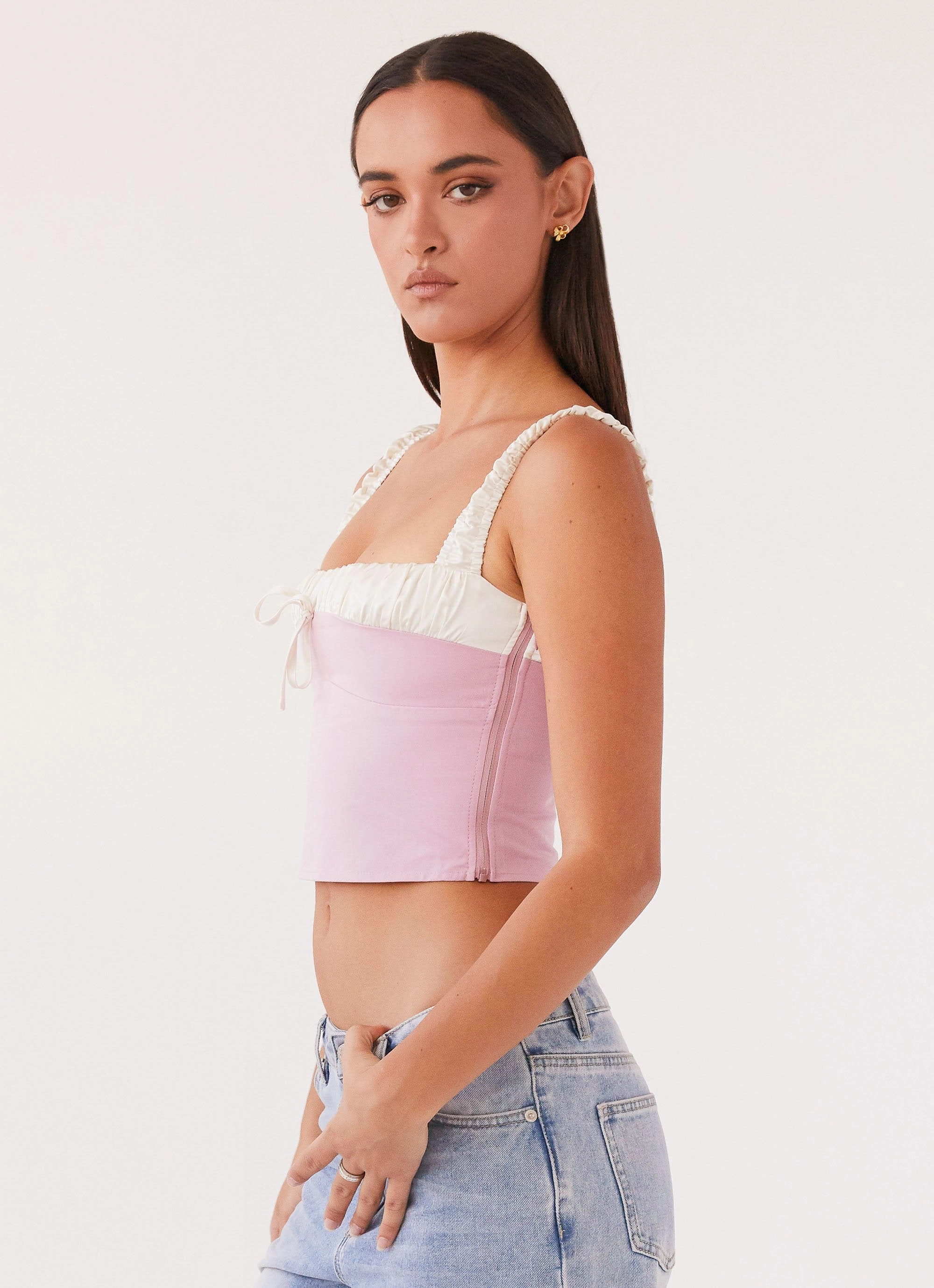 Ryder Bustier Top - Pink MultiLayer Stitching AntiSnag Fabric