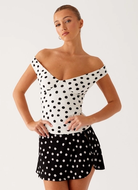 Compact Stitching Rylie Top - White Polka Dot