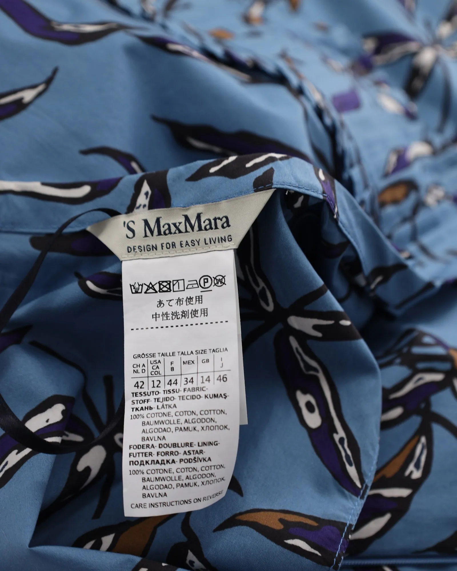 'S Max Mara Nola Sleeveless Printed Shift Dress in Blue Cotton