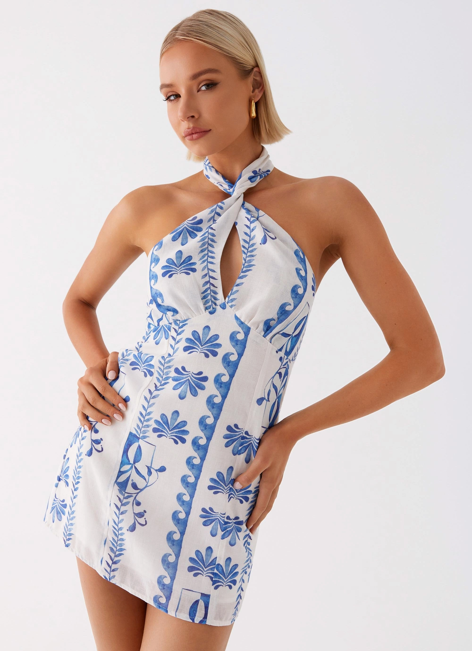 Mood Flex Sabine Linen Mini Dress - Floral Wave