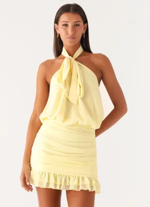 Fit Choice Dew Tone Saebi Tie Neck Mini Dress - Lemon