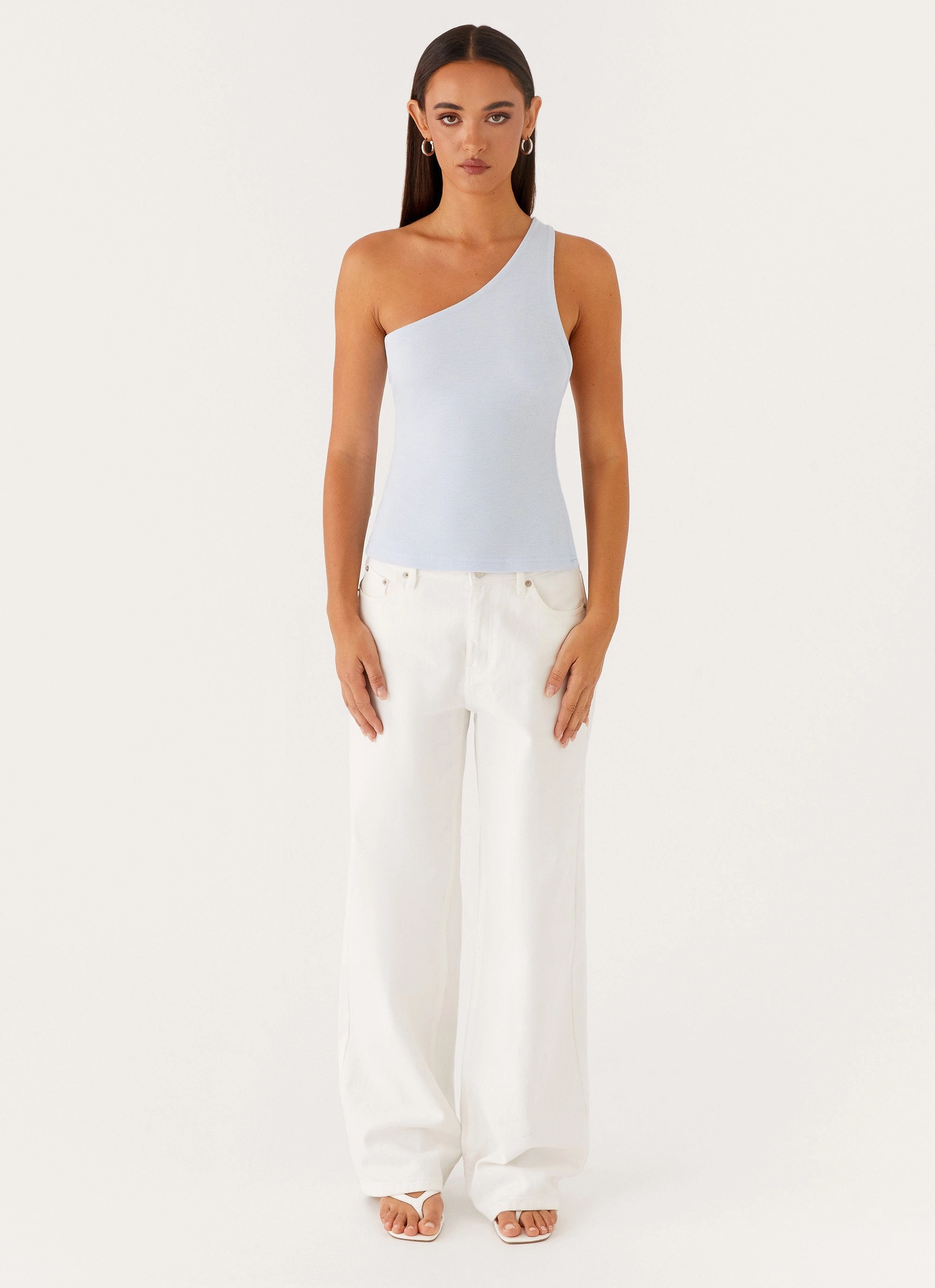 Safiya One Shoulder Top - Blue Breathable Mesh Back Relaxed Top