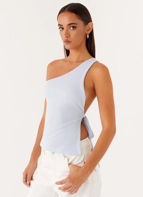 Safiya One Shoulder Top - Blue Tailored Placket