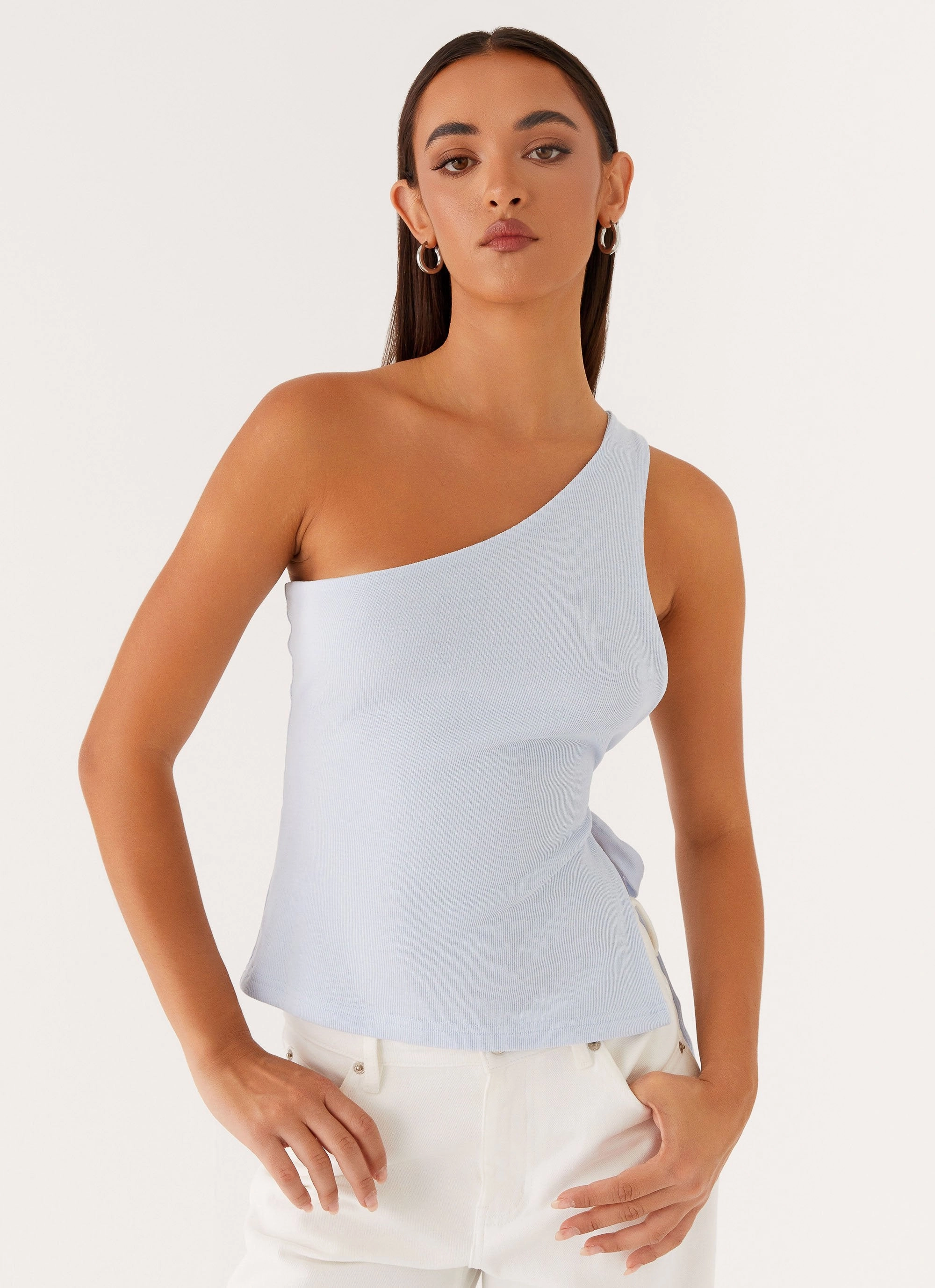 Safiya One Shoulder Top - Blue Drop Shoulder Silhouette
