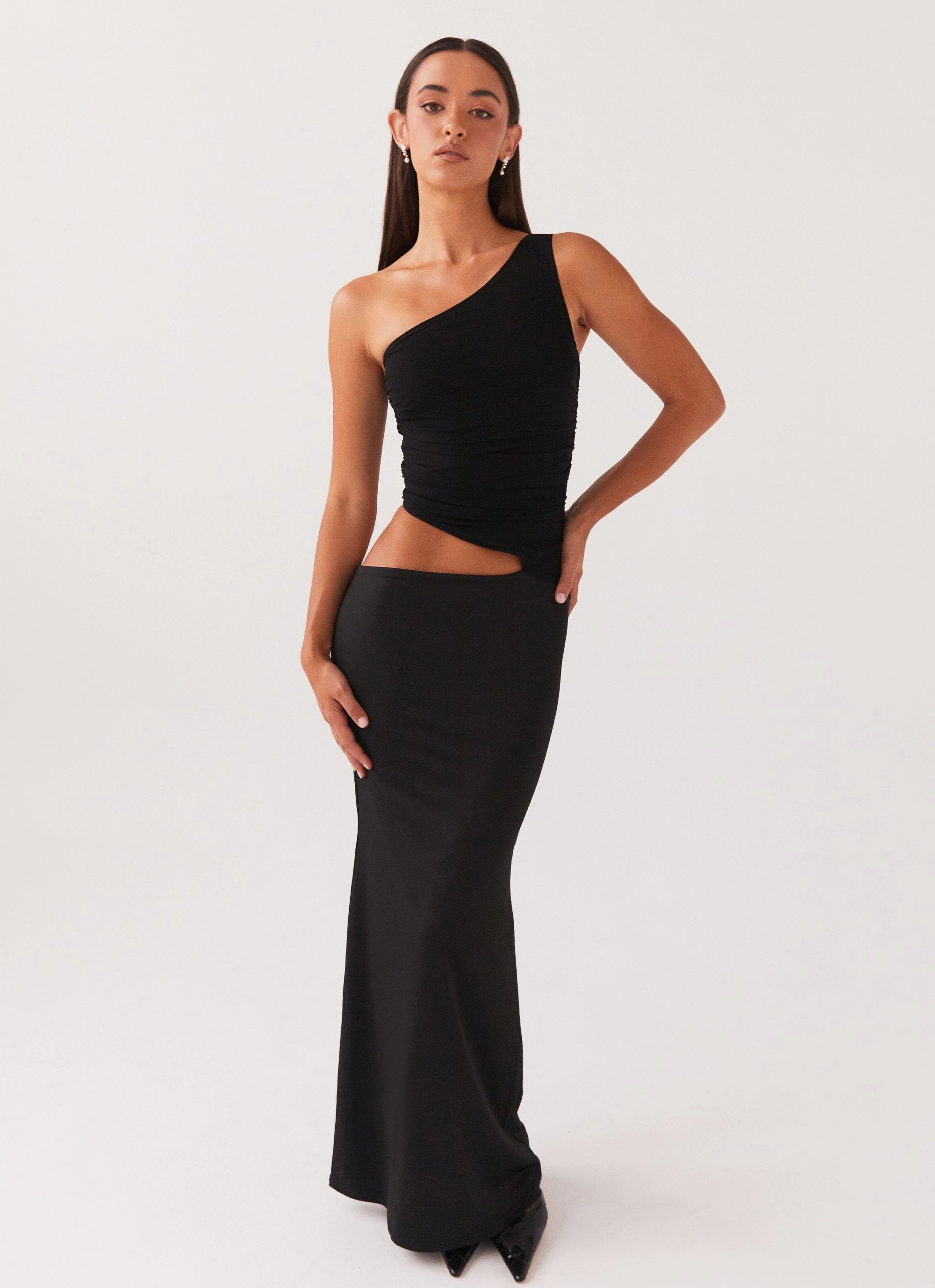 Chill Moment Cold-Shoulder Seranella One Shoulder Maxi Dress - Black