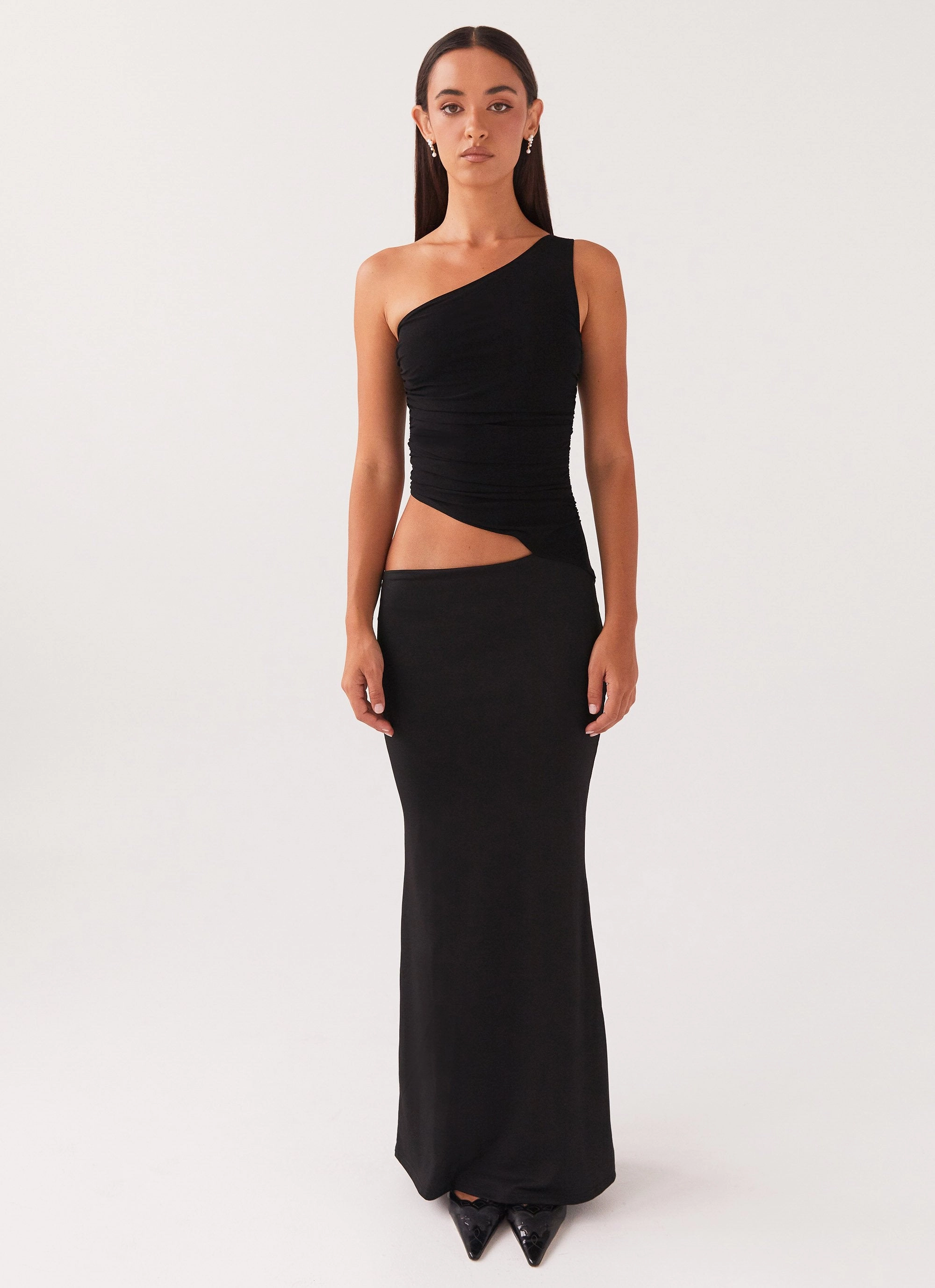 garden wedding Kind Light Seranella One Shoulder Maxi Dress - Black