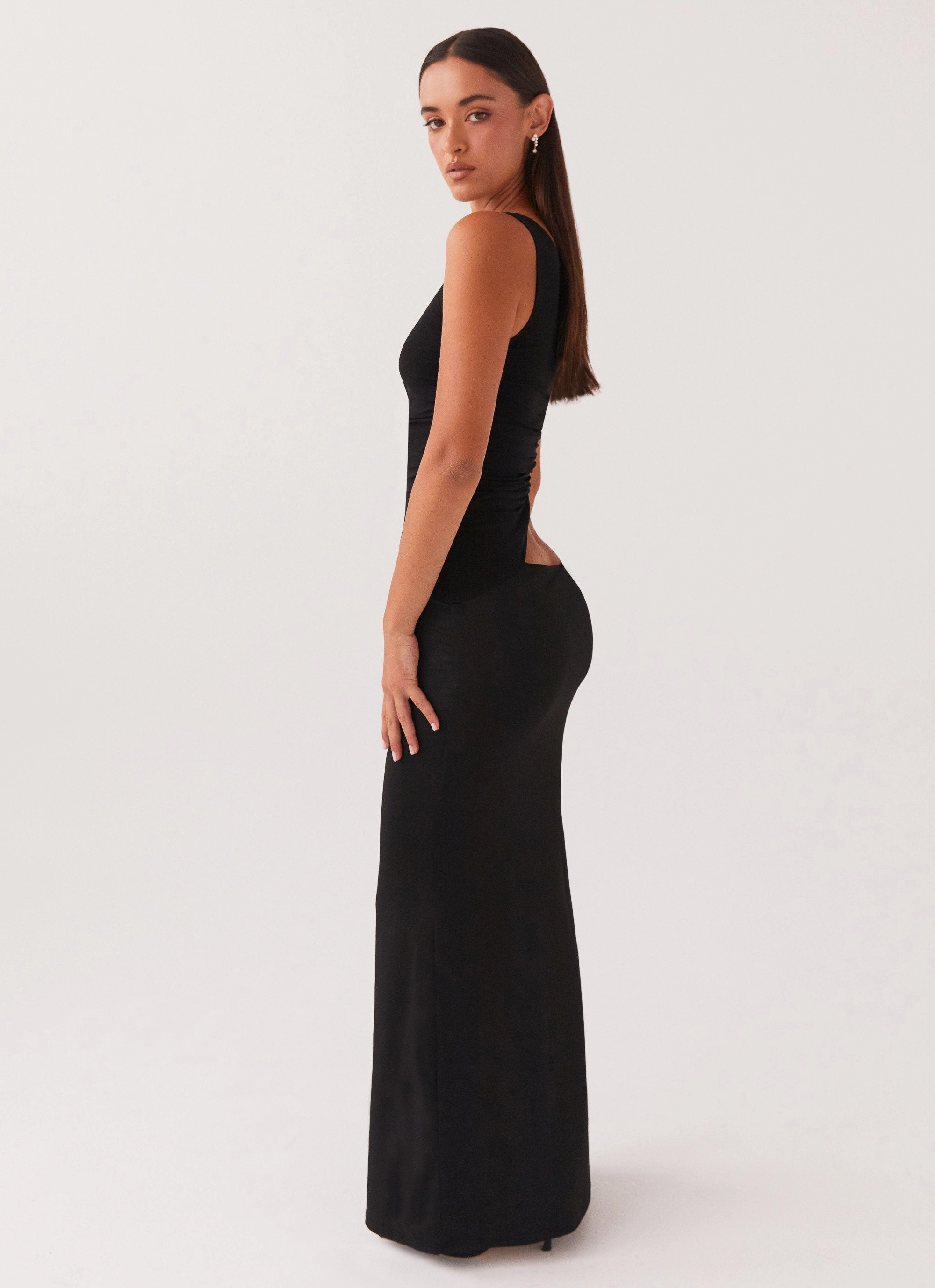 Seranella One Shoulder Maxi Dress - Black Bold Cut