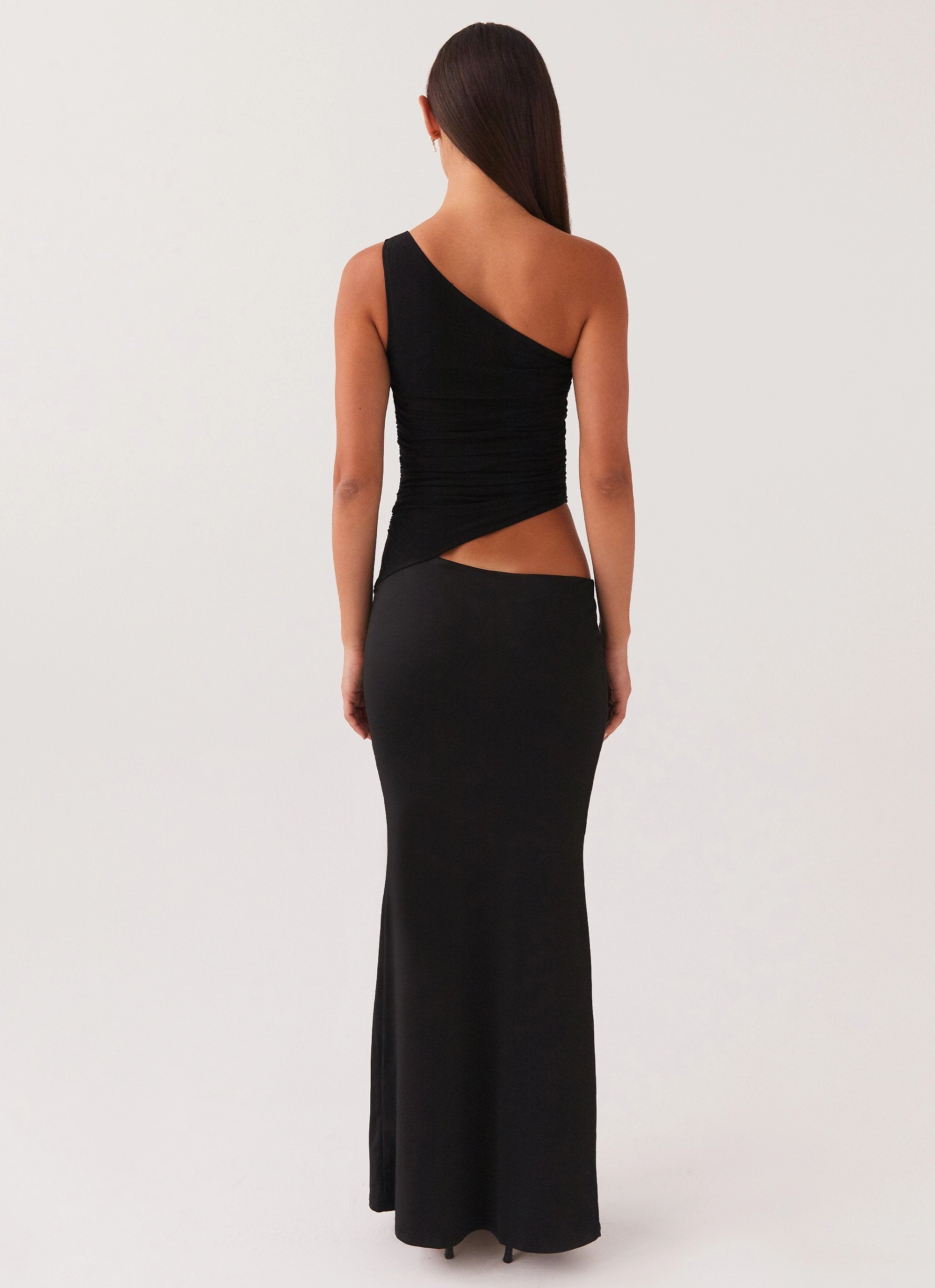 Seranella One Shoulder Maxi Dress - Black Waist-Cinching