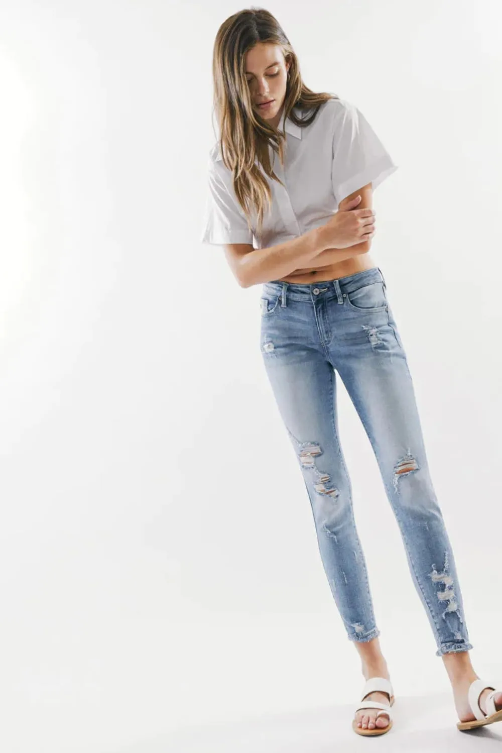 SALT TREE Kancan - Jeans Mid-Rise Distressed Skinny Jeans - KC8373M-NV