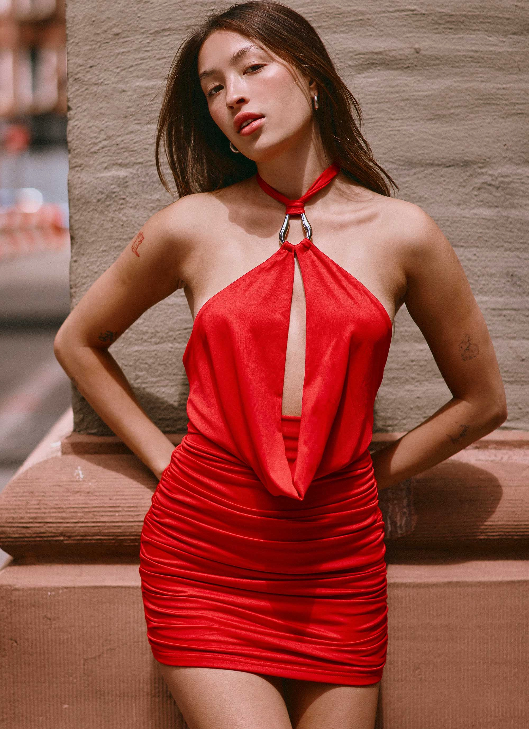 All Season Soft Shape Samara Halterneck Mini Dress - Red