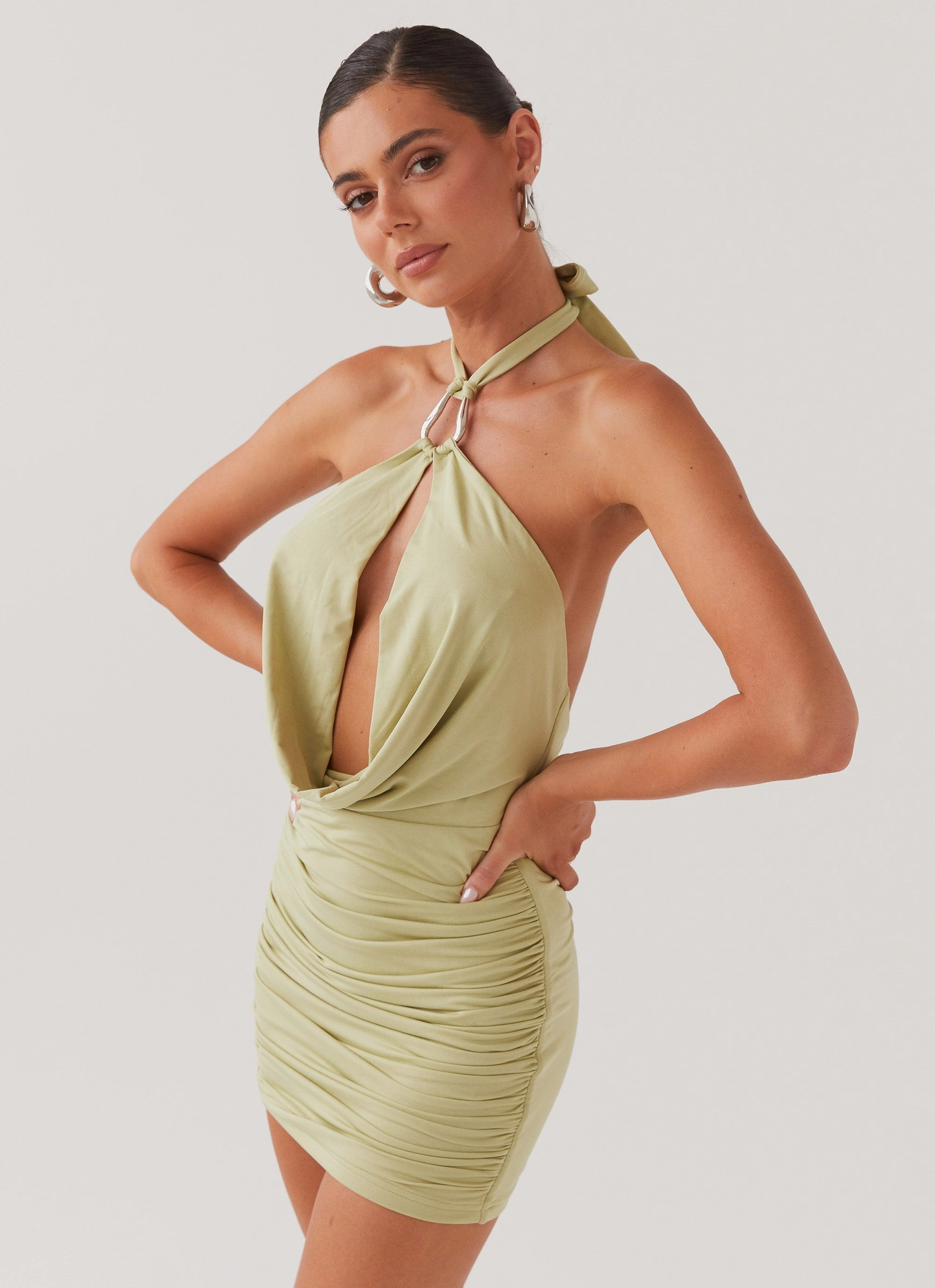 Samara Halterneck Mini Dress - Sage Calm Mood Vibrant Form