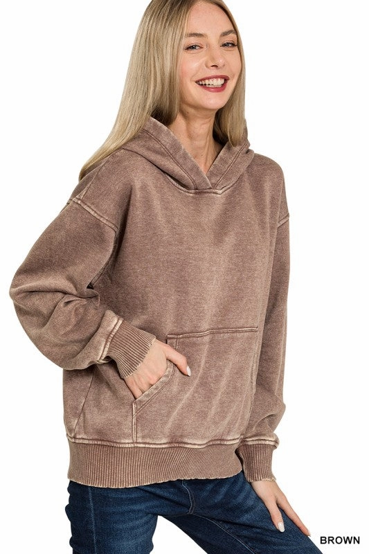 AntiStatic Material Thermochromic Color Shift Tech Sandra Fleece Acid Wash Kangaroo Pocket Hoodie