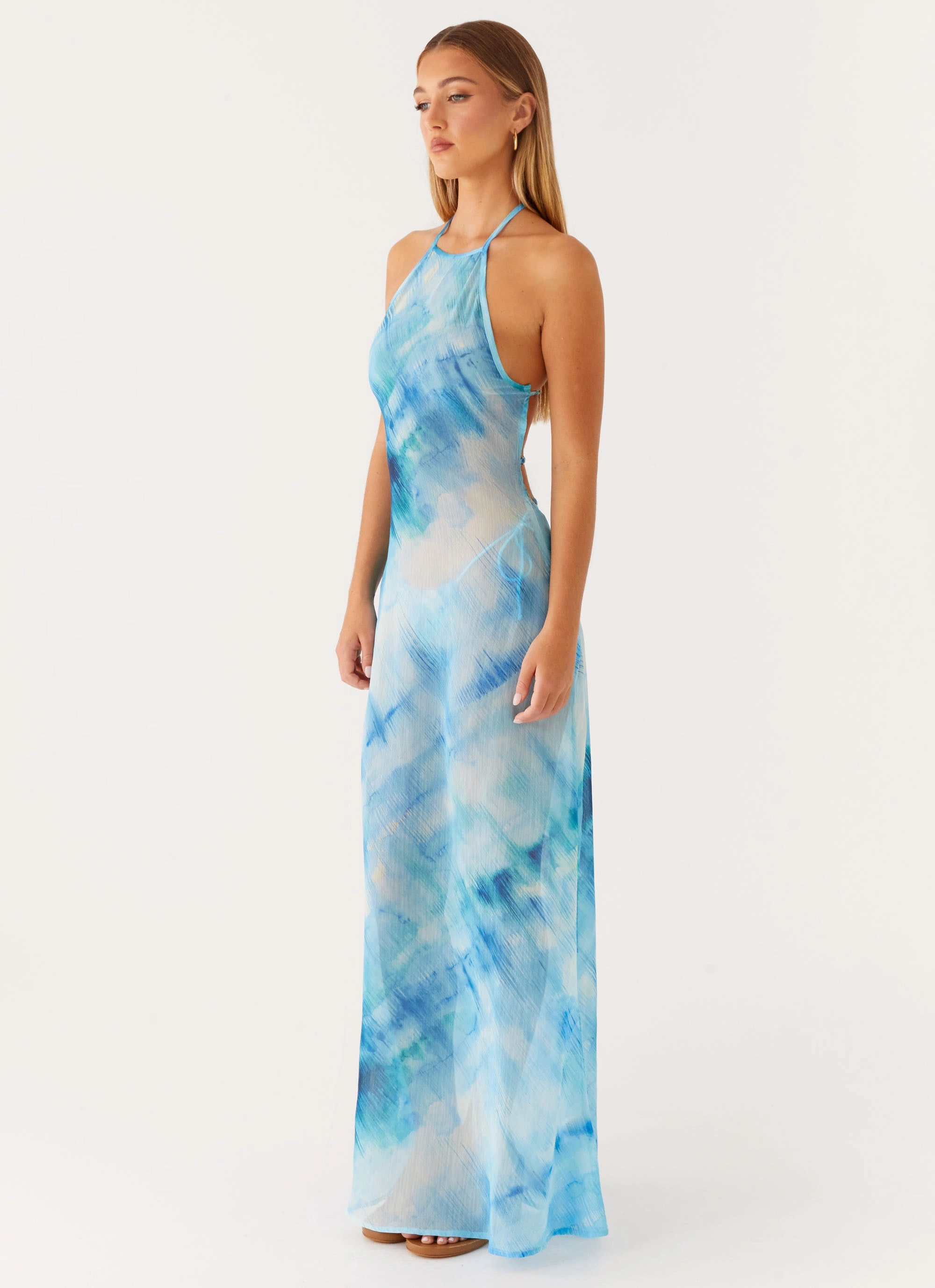 Timeless Edge Office Cool Sandra Maxi Dress - Blue Tie Dye