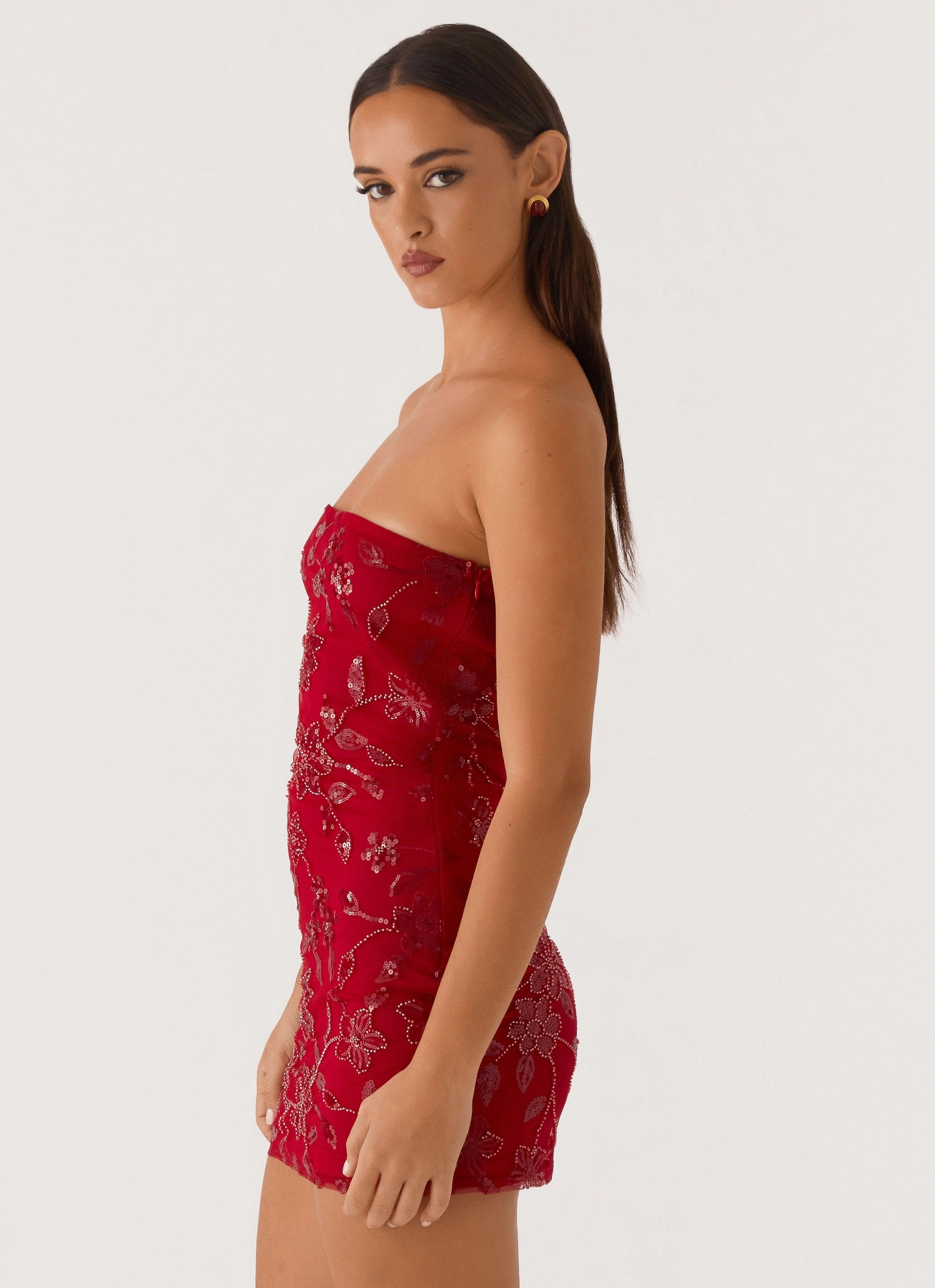 Moorey Beaded Mini Dress - Red Pure Piece