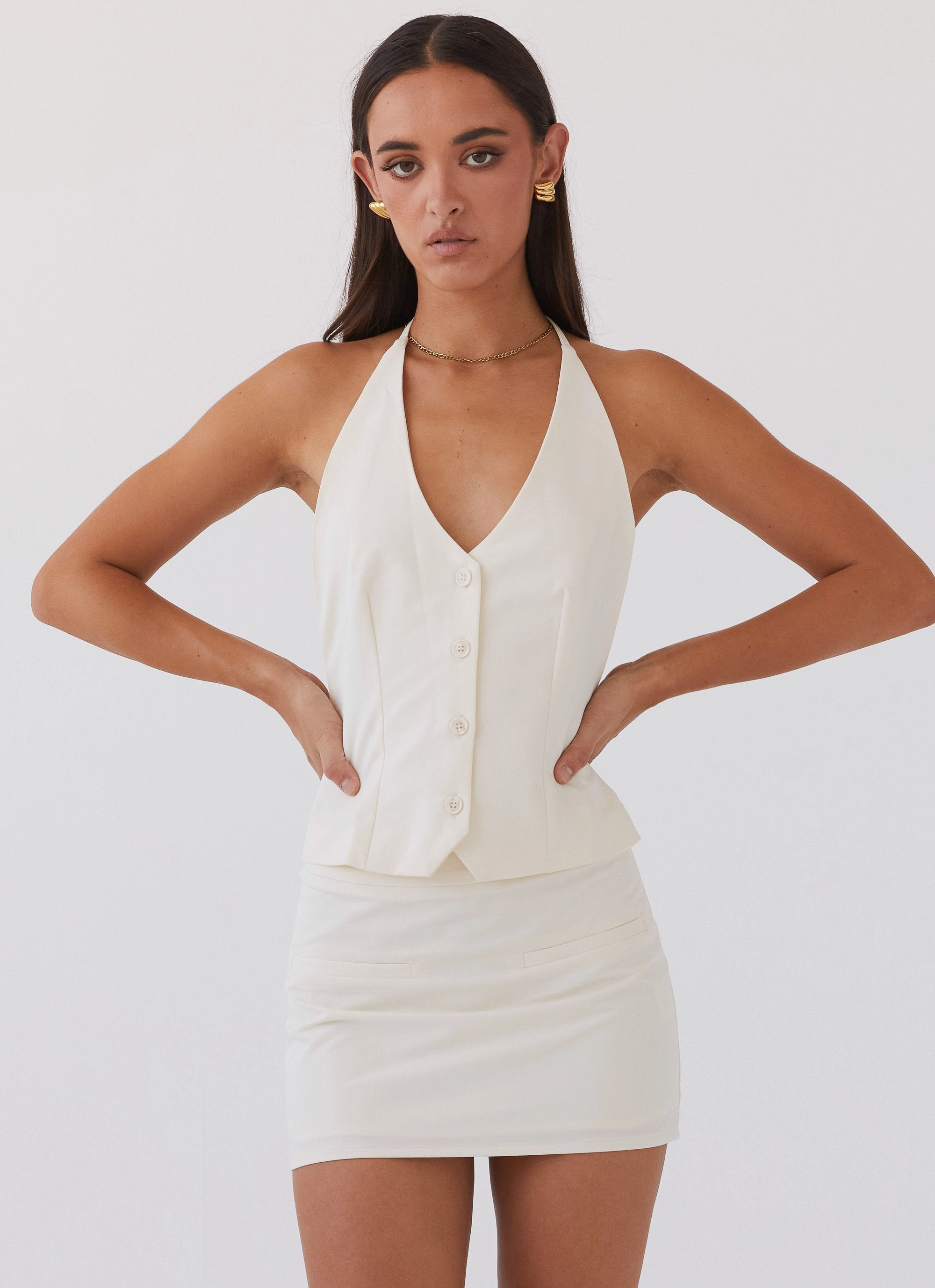 Sarah Halterneck Vest Top - Ivory High Durability Material FrictionResistant Trim