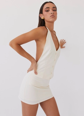 Sarah Mini Skirt - Ivory Comfortable Cut tailored look