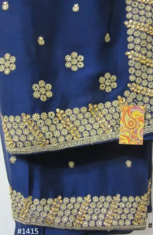Saree 5481415 Deep Blue Chiffon Georgette Gold Zari Crystals Saree