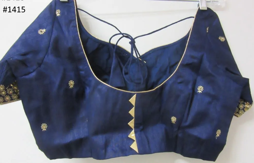 Saree 5481415 Deep Blue Chiffon Georgette Gold Zari Crystals Saree
