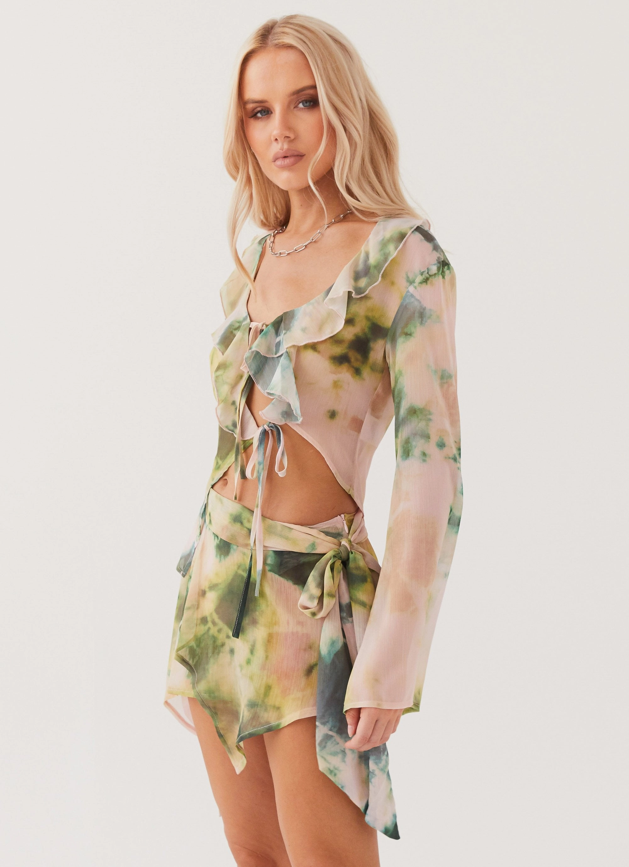 Multi Pocket Layout Snag Free Knit Sariah Tie Long Sleeve Top - Rainforest