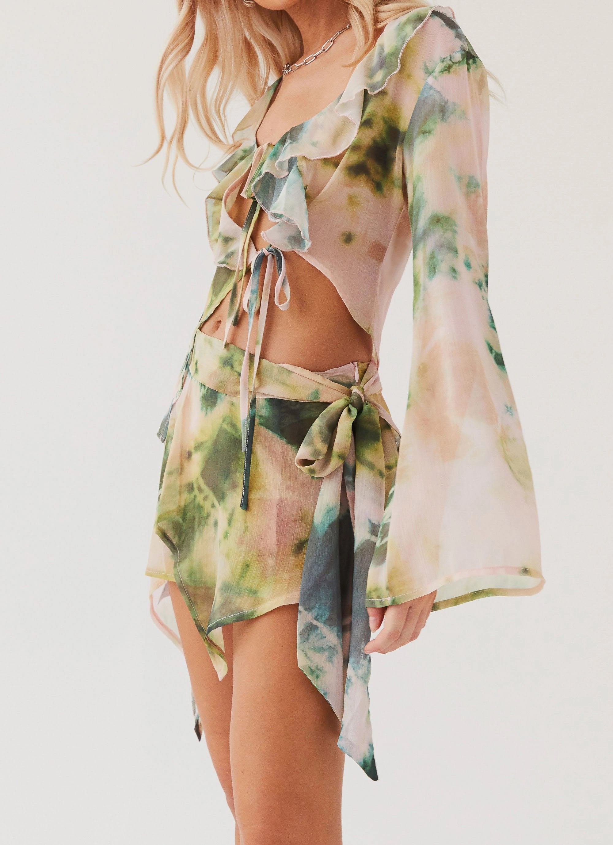 Sariah Tie Mini Skirt - Rainforest Fray Resistant Edges