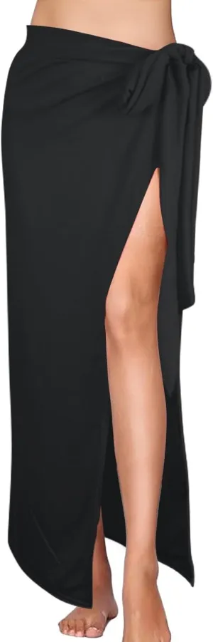 Sarong Wraps for Women Long Chiffon Swimsuit Coverup Tie Sarong Sheer Floral Beach Bathing Suit Cover Up Skirt Swimwear