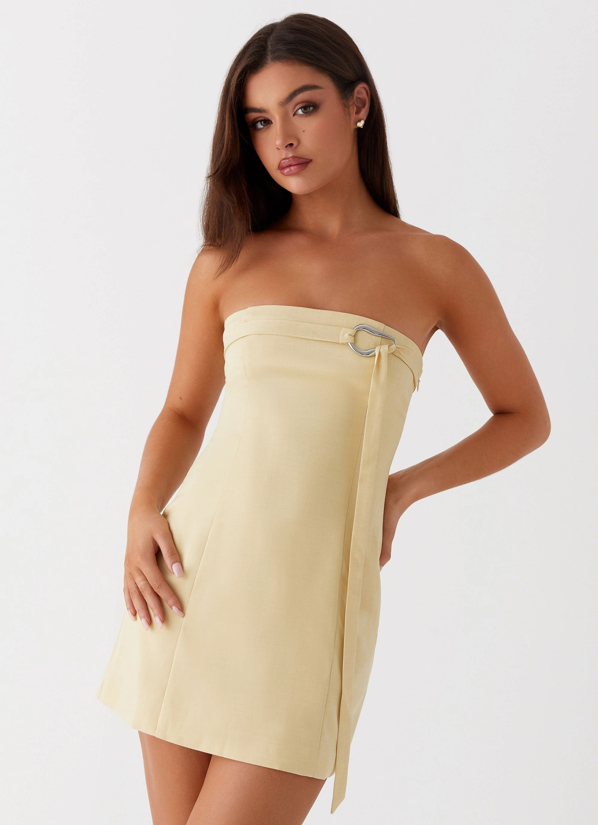 Saskia Mini Dress - Yellow Layering Fit Gentle Shine