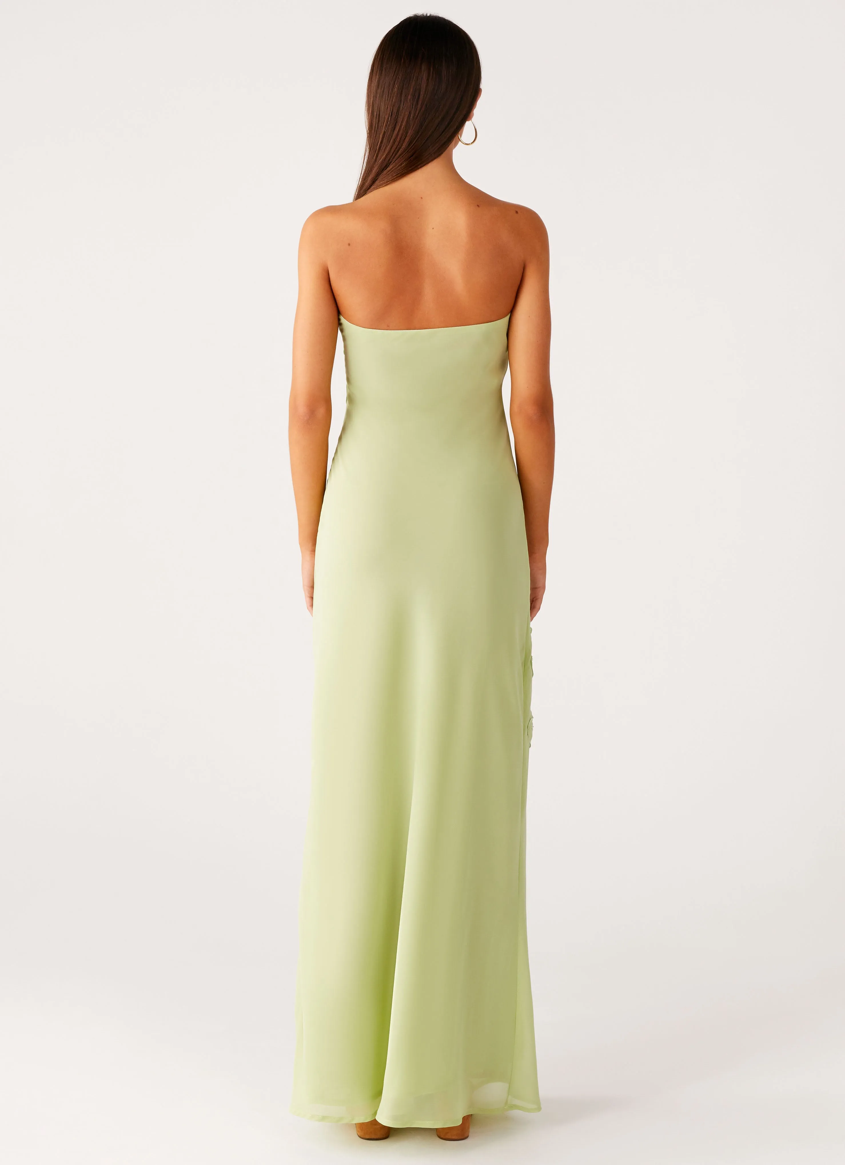 Sassafras Beaded Flower Strapless Maxi Dress - Lime Autumn Mood
