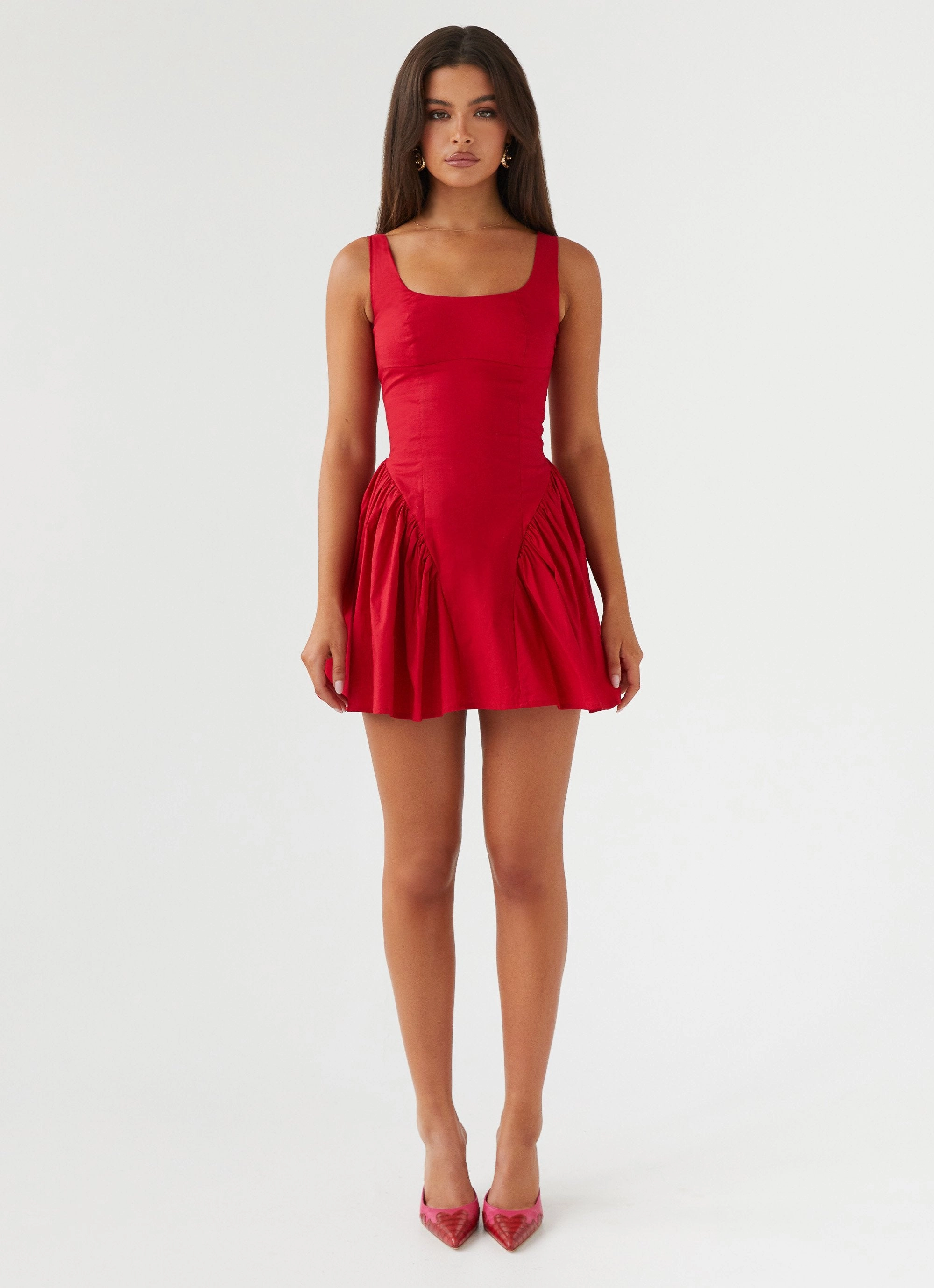 Easy Mood Minimal Motion Sassy Soiree Corset Mini Dress - Red