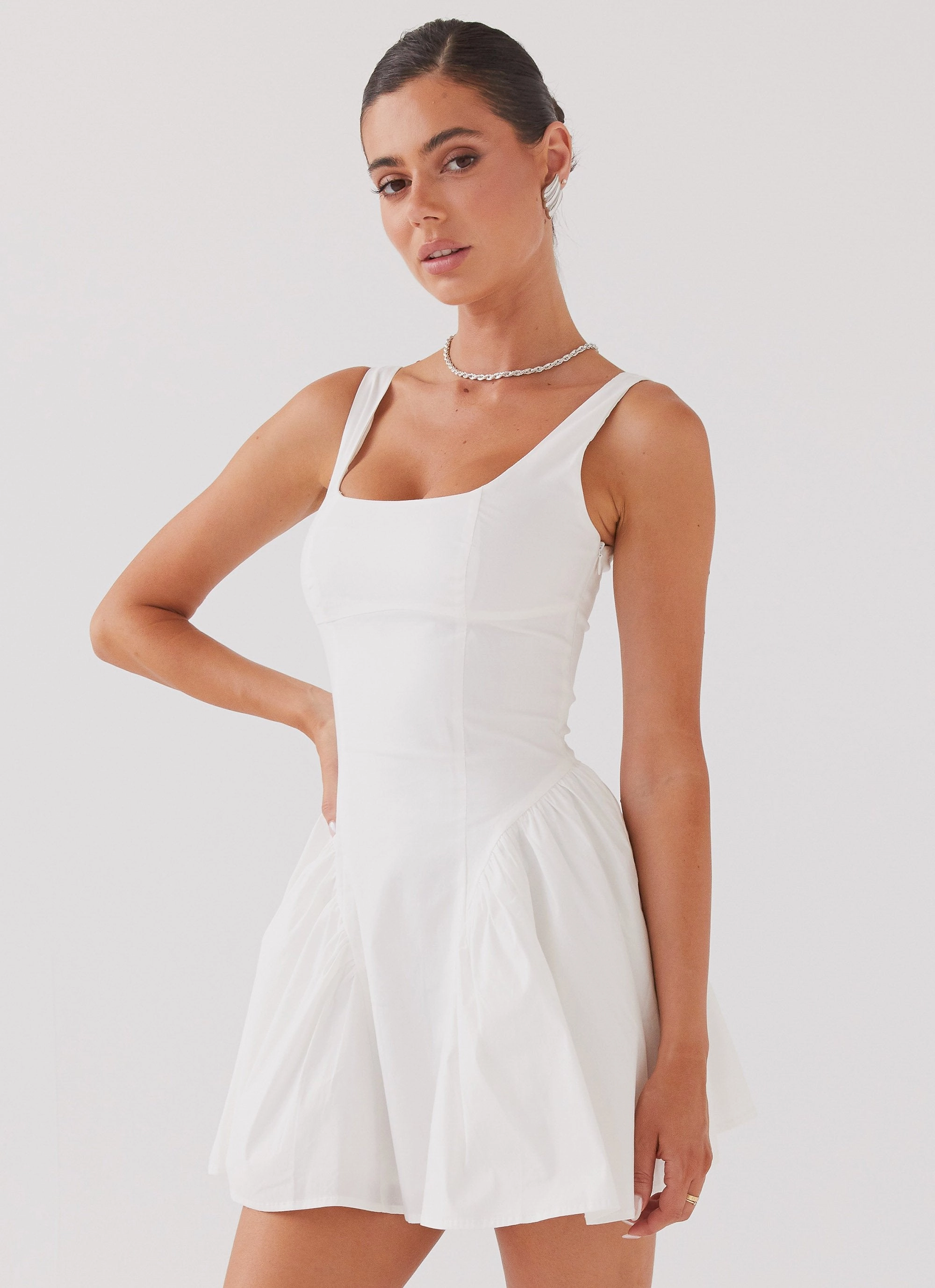 Sassy Soiree Corset Mini Dress - White Elegant Wearable Subtle-Print