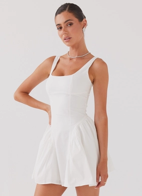 Sassy Soiree Corset Mini Dress - White Elegant Wearable Subtle-Print