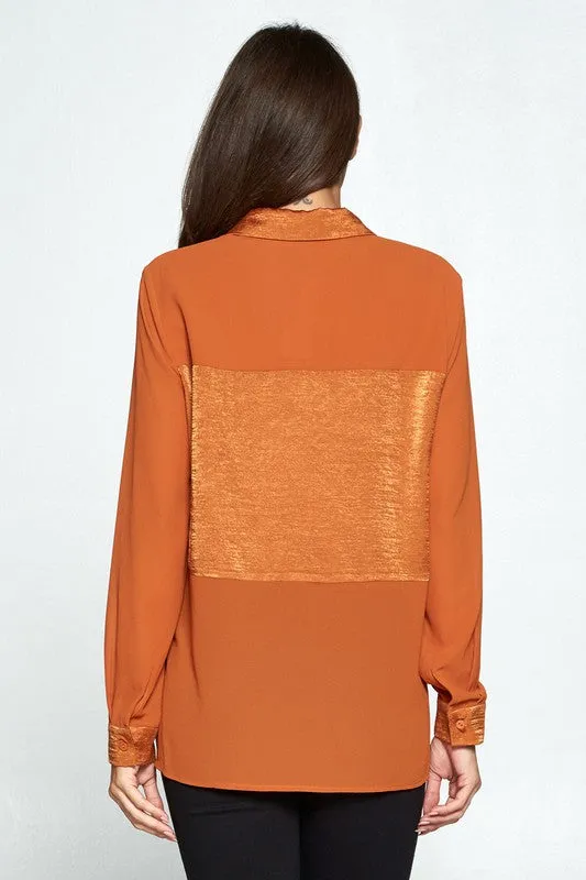 Satin & Chiffon Mix Blouse
