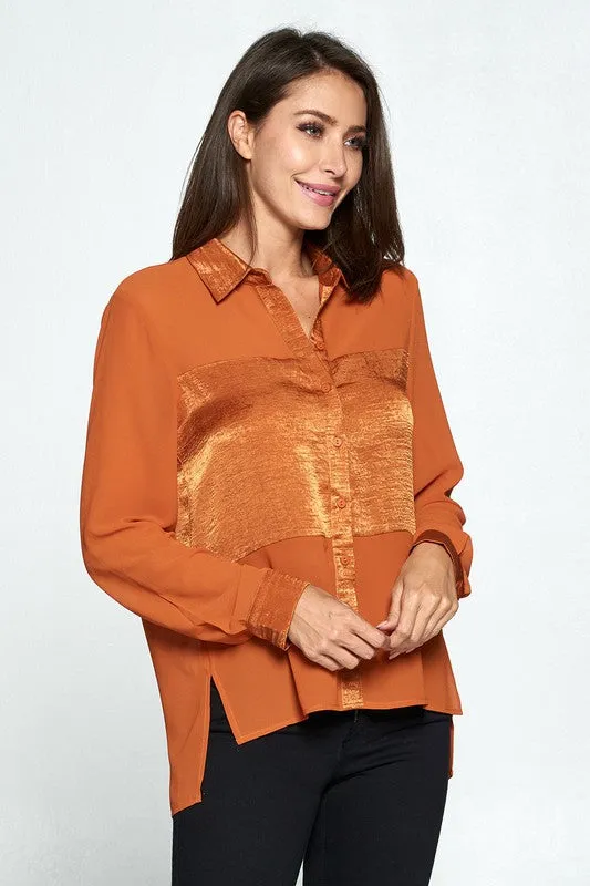 Satin & Chiffon Mix Blouse