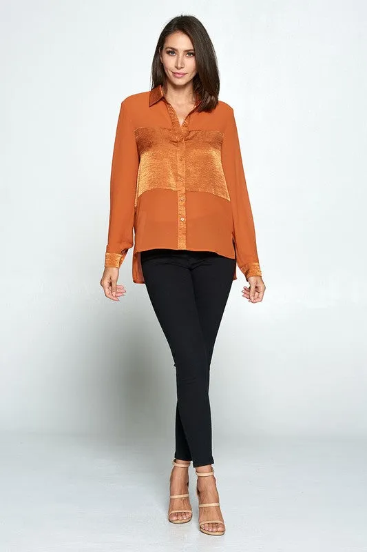 Satin & Chiffon Mix Blouse