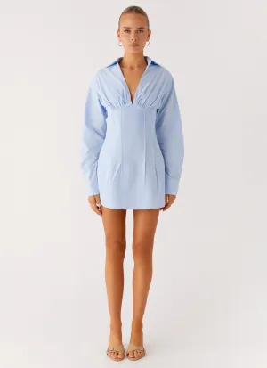 Sleek Volume Bold Fashion Clancy Mini Shirt Dress - Blue