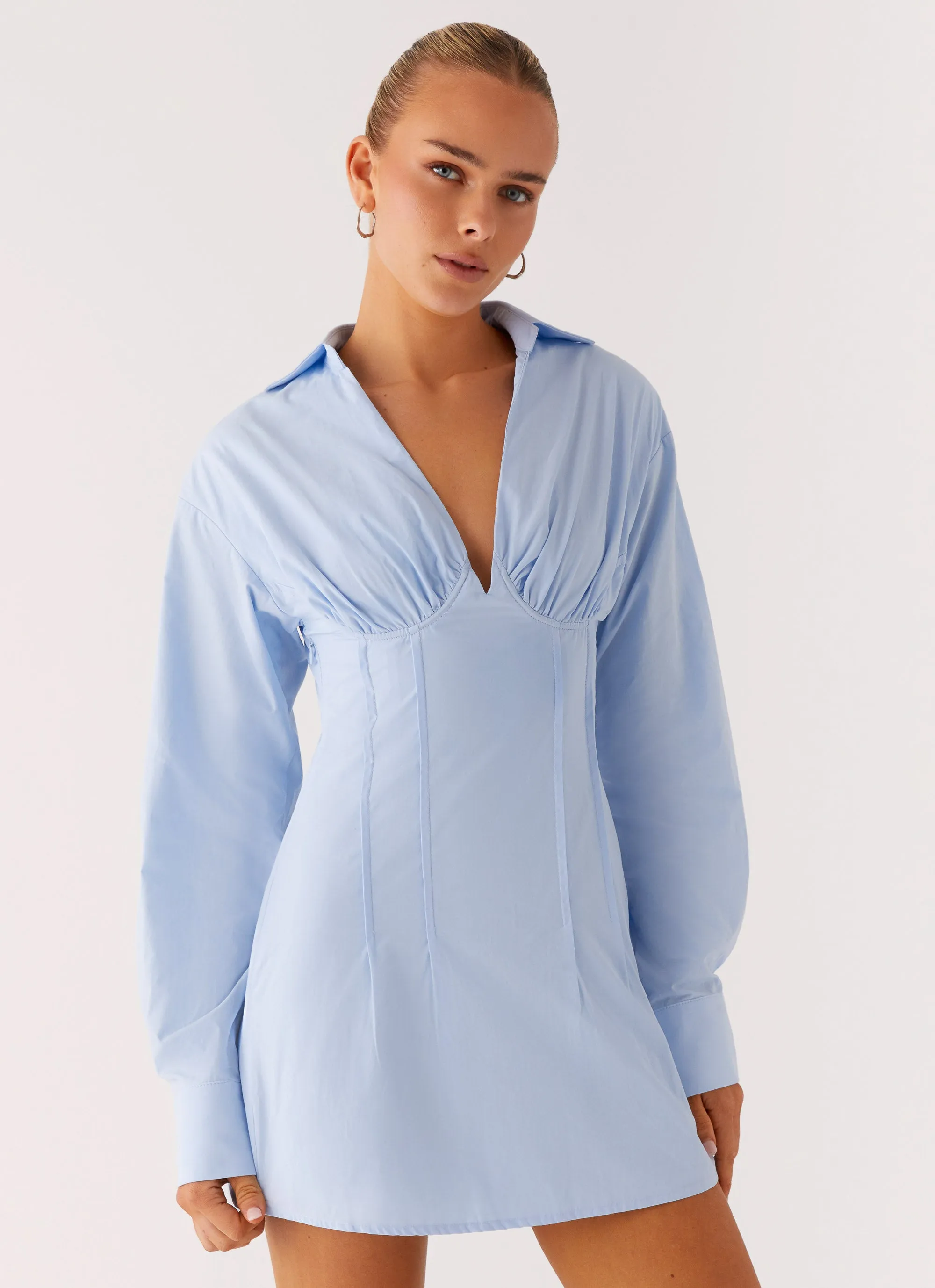 Classic Cut Comfortable fit Clancy Mini Shirt Dress - Blue