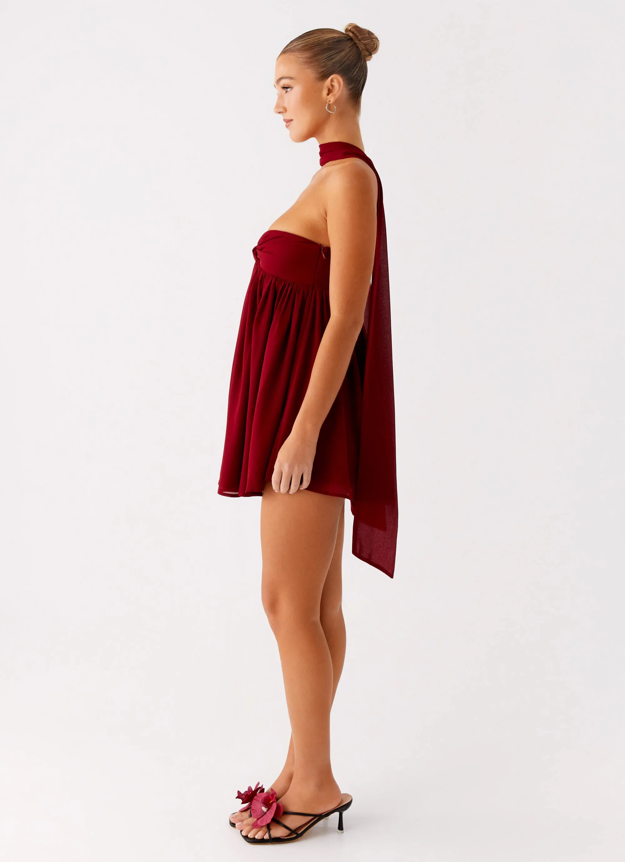 Saturn Mini Dress - Maroon Bare Glow Shimmer-Finish