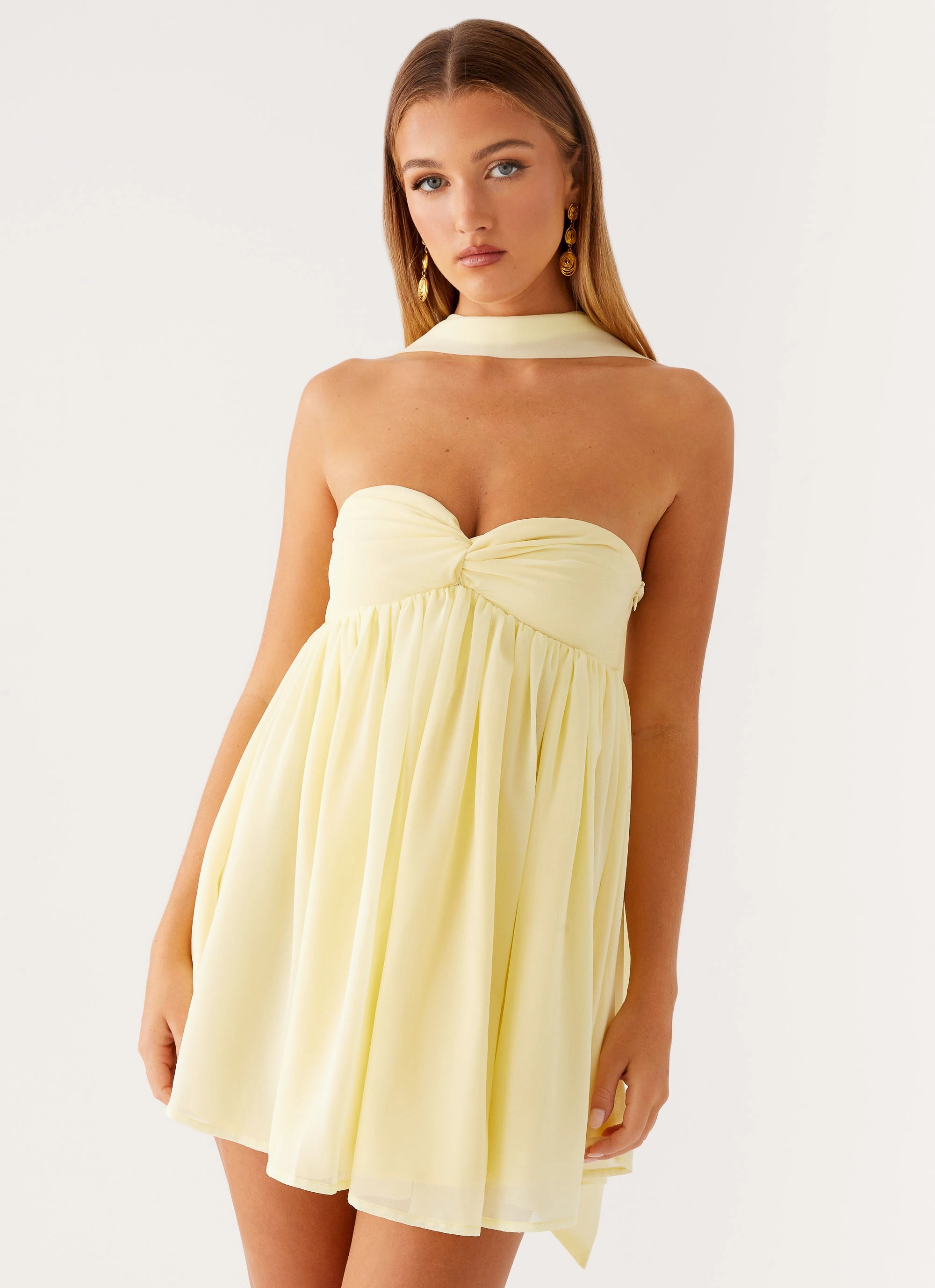 Airy Feel Subtle tone Saturn Mini Dress - Yellow