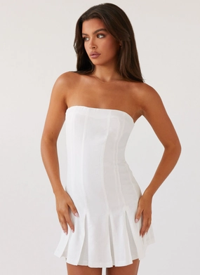 Elegant knee-length dress Saving Hearts Linen Mini Dress - White