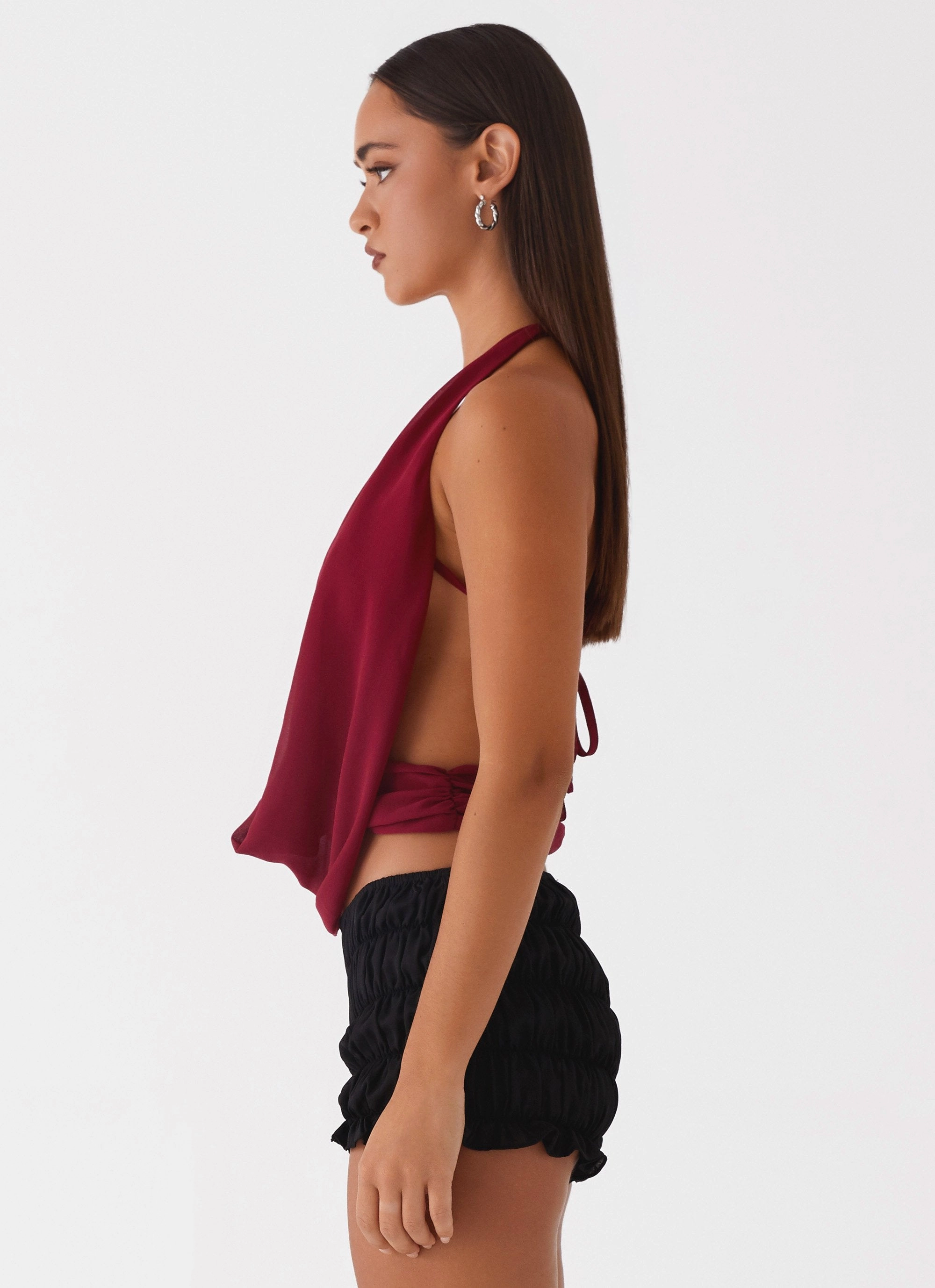 Sawyer Mesh Top - Maroon Lightweight Fabric