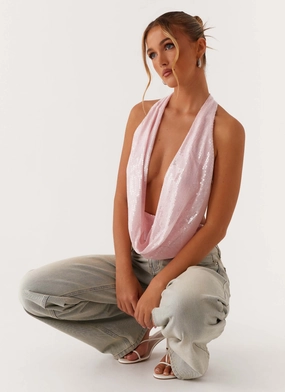 Sawyer Sequin Top - Pink Sequin Modern Polo