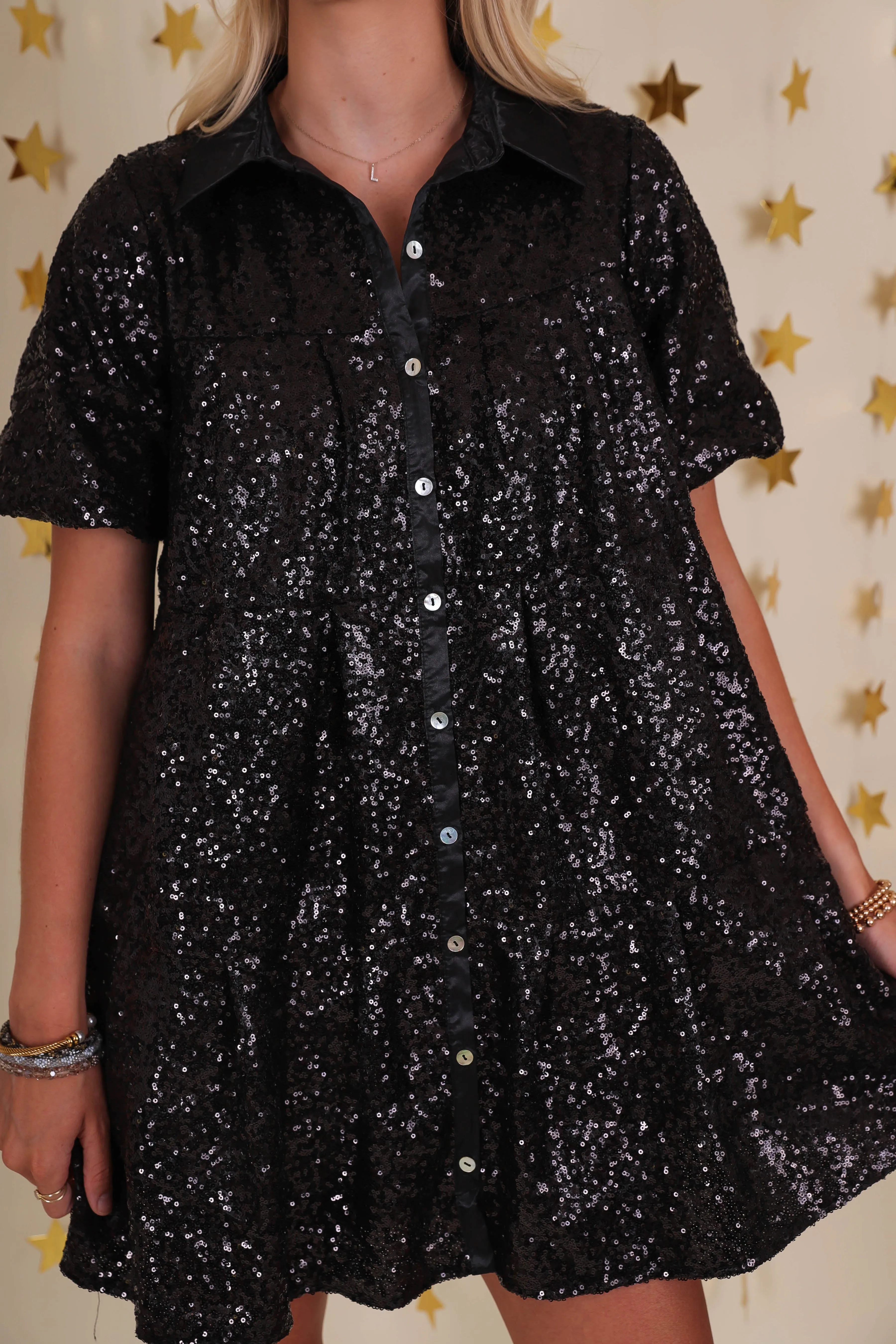 RESTOCK: Watch Me Shine Dress-Black Garden-Party