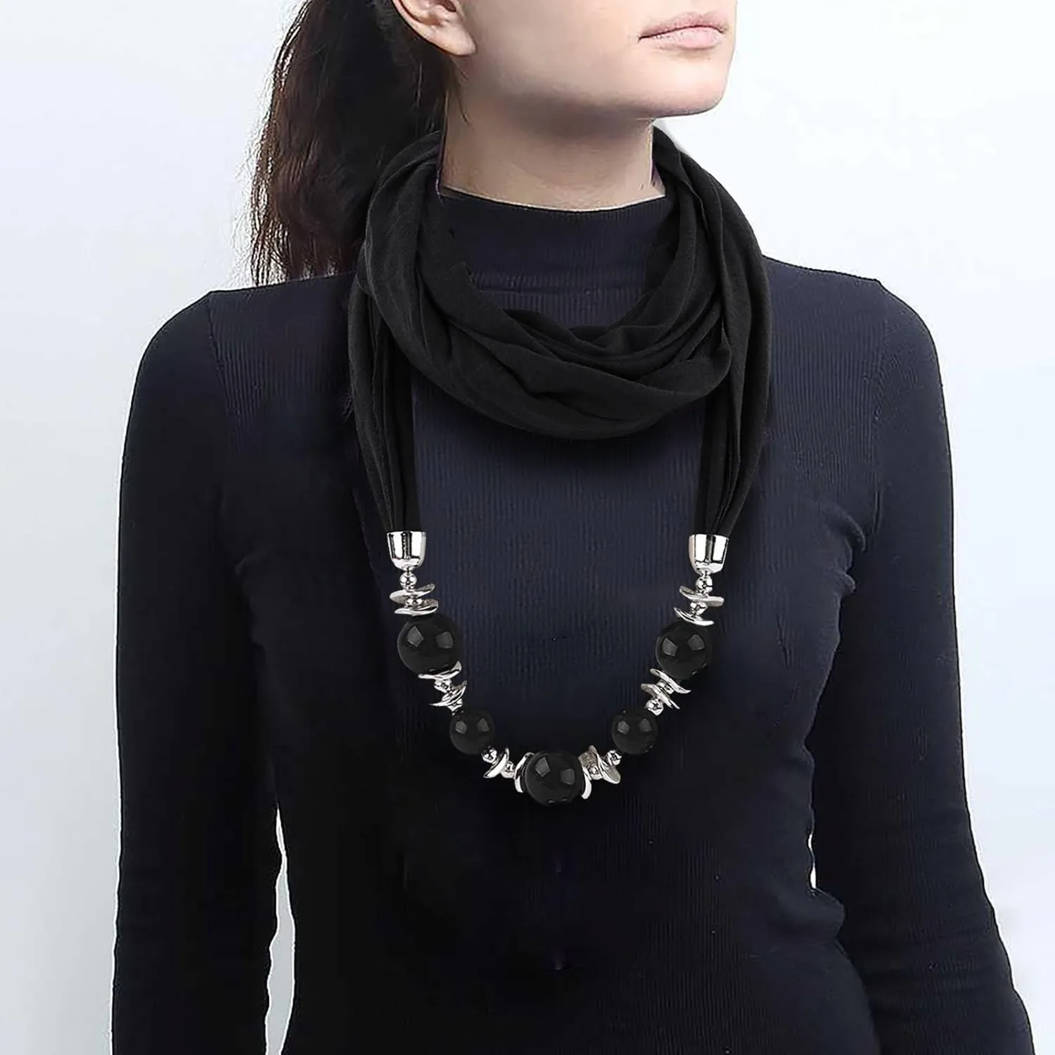 Scarf for Women Lightweight Cotton Linen Necklace Pendant Scarf Ethnic Circle Neck Wrap Scarves