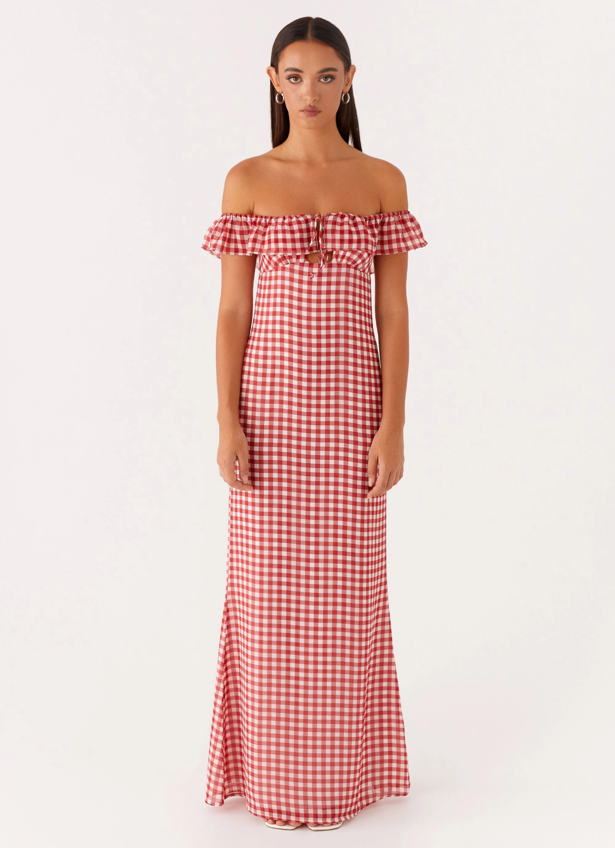 Scarlet Cherry Maxi Dress - Red Gingham Underwire-Support